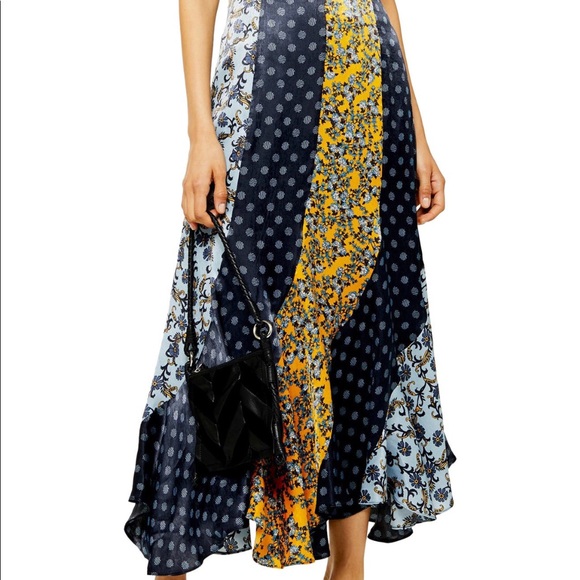 Topshop Mixed Print Godet Midi slip dress 4P - Picture 2 of 4